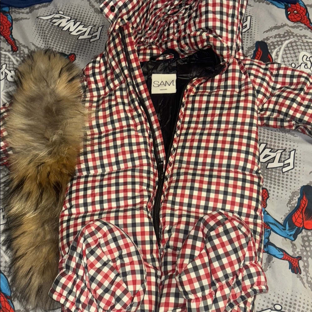 SAM Plaid Jacket with Fur Trim